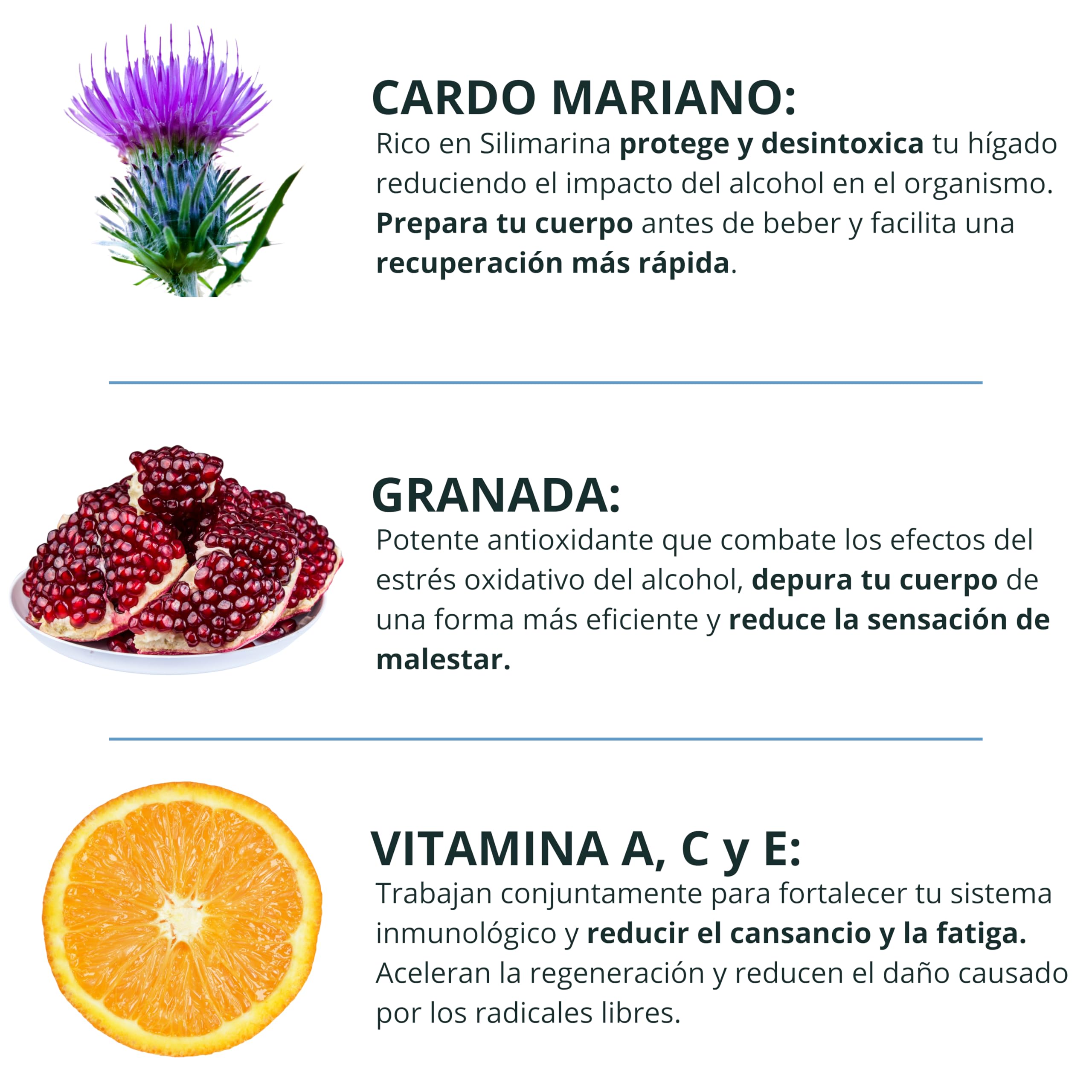 Anti Resaca Protector Hepatico Natural con Cardo Mariano, Silimarina, Granada y Vitaminas A, C y E - Protege Durante la Ingesta y Elimina los Efectos Posteriores - 60 Pastillas Resaca