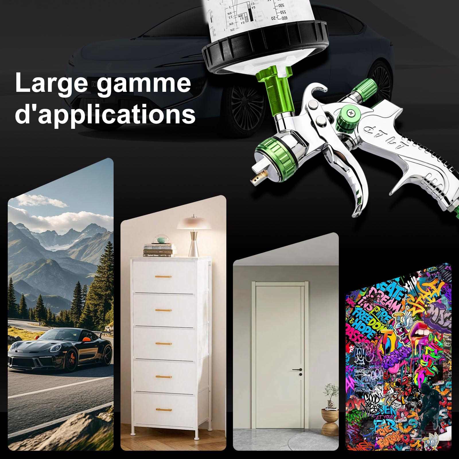 LVLP - Pistola de pulverización de Aire con 10 Tazas mezcladoras Desechables y regulador de Aire, Boquilla de 1.3/1.7/2.0 mm, Pistola de Pintura para automóviles, Pintura de casa, Muebles