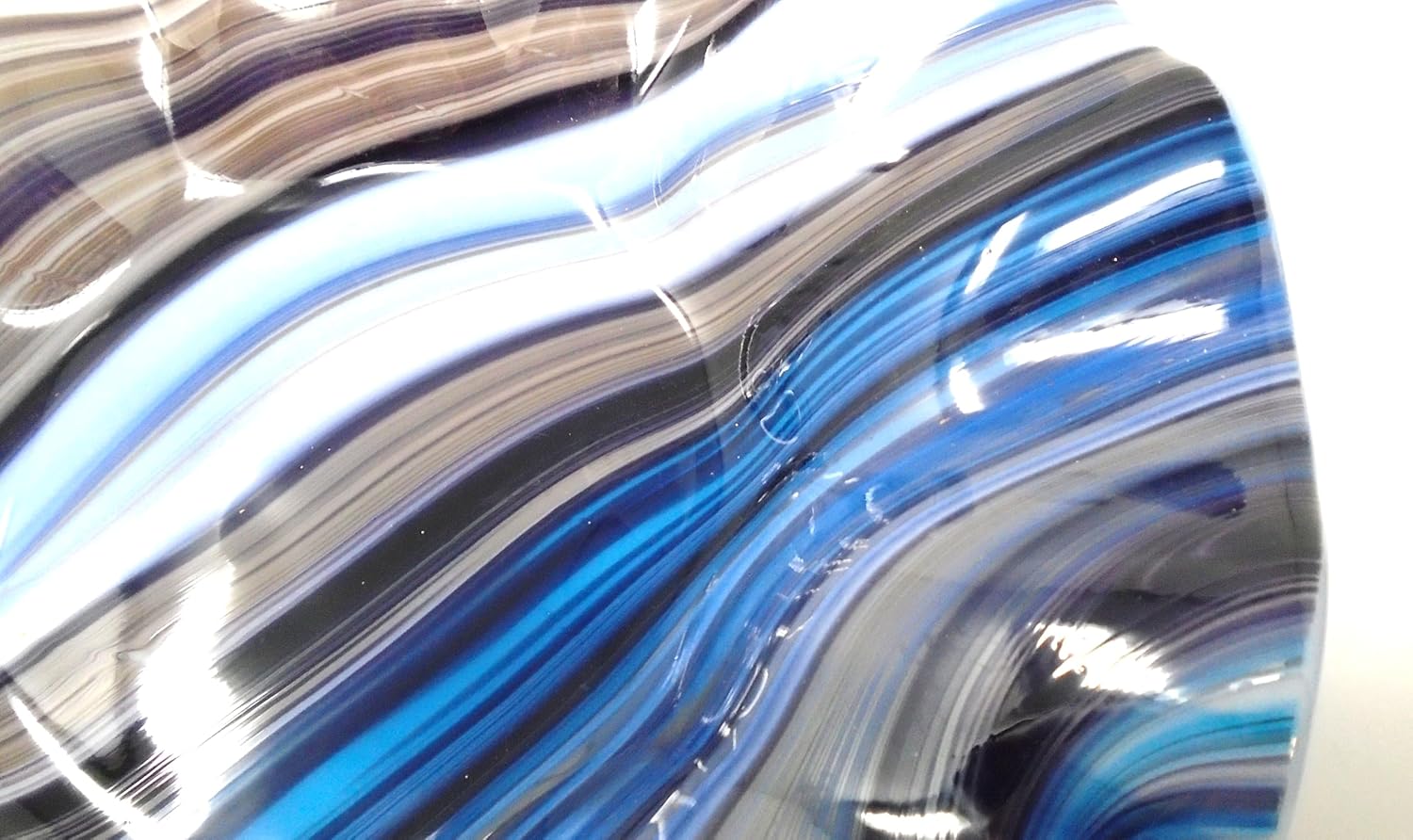 Blue Purple Turquoise White Brown Swirls Organic Ruffled Bowl Handcrafted Fused Glass 11.5 inches