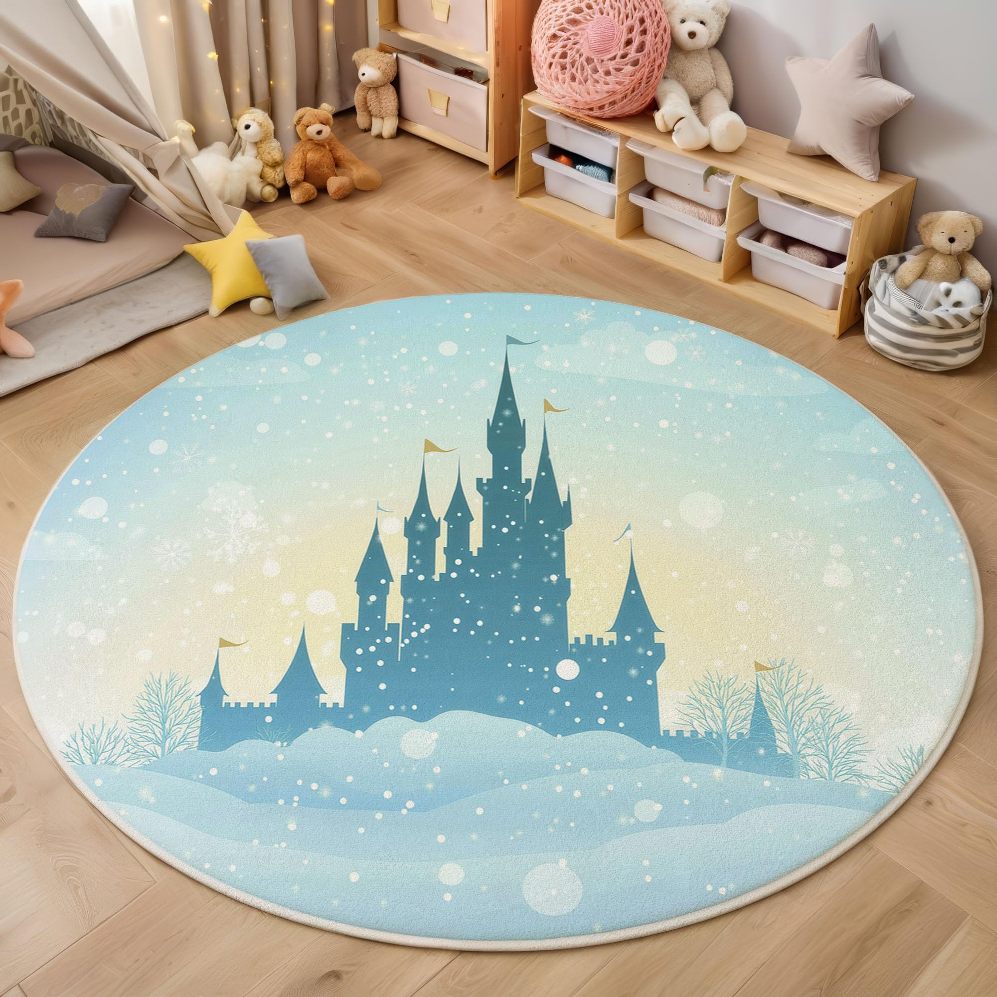 Tapis enfant rond 160cm doux chambre fille et grand tapi fin de salon