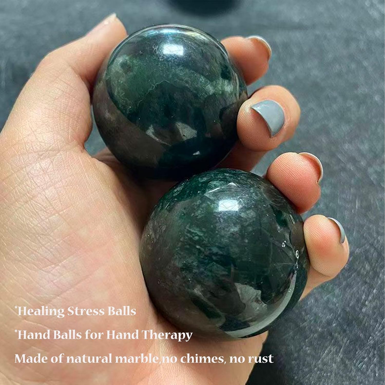 Baoding Balls 2Pcs, 2 inch Natural Marble Baoding Chinese Meditation Balls, with Carry Case for Hands Stress Relief, Dark Green