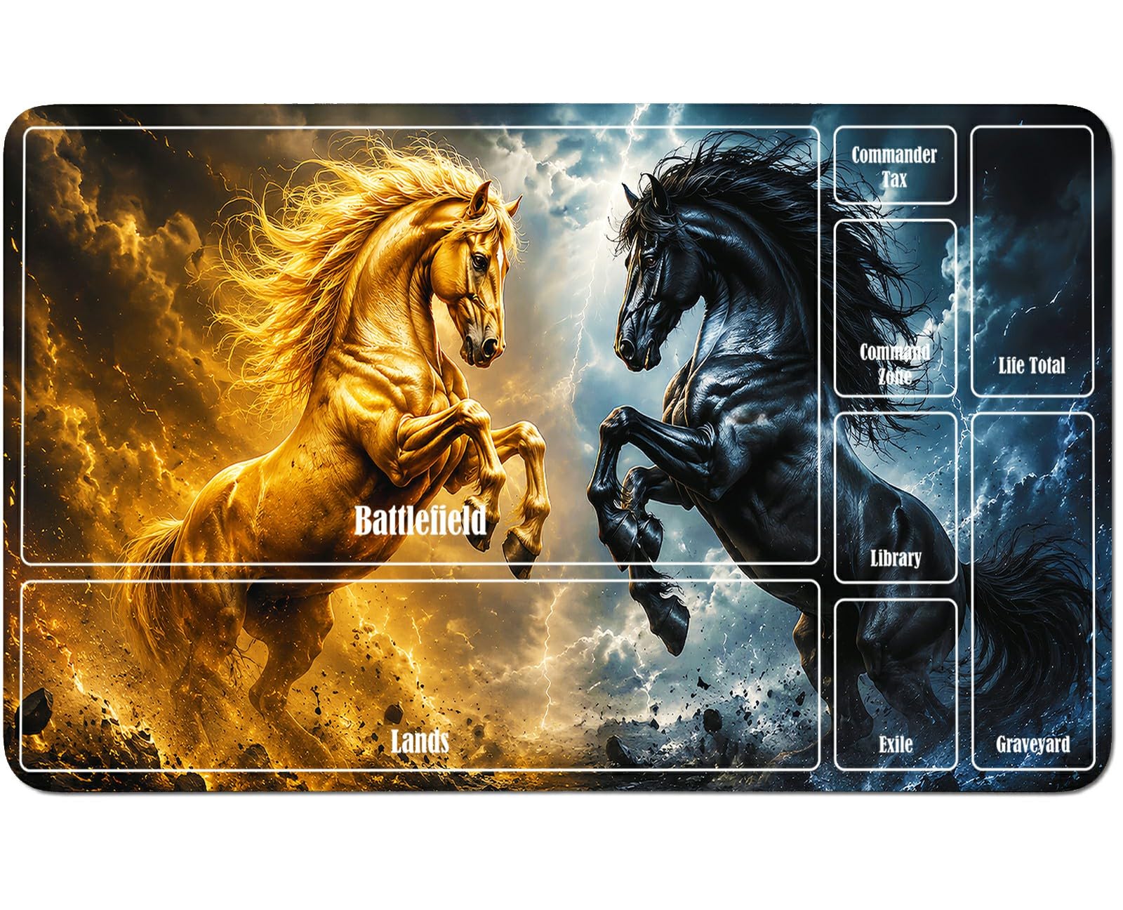 RWUTYTIUL Yellow Black Horse for MTG Playmat 24 X 14 Inch, Stitched Card Game Mat for Commander Board TCG RPG CCG Desktop Tablet Mouse Pad for Enthusiasts Playing Accessories — image 1