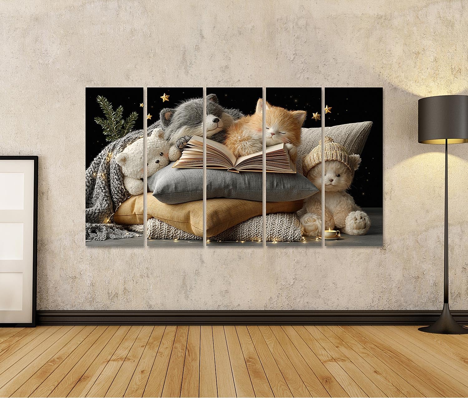 islandburner Imagen sobre lienzo de libro de cuentos de ensueño mural para habitación infantil para pequeños exploradores – 5 piezas XXL