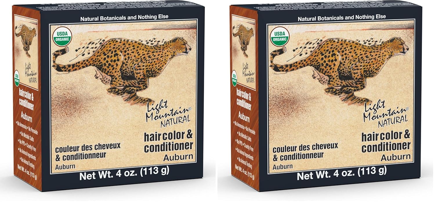 Light Mountain Henna Hair Color & Conditioner - Auburn Hair Dye for Men/Women, Organic Henna Leaf Powder and Botanicals, Chemical-Free, Semi-Permanent Hair Color, 4 Oz (Pack of 2)