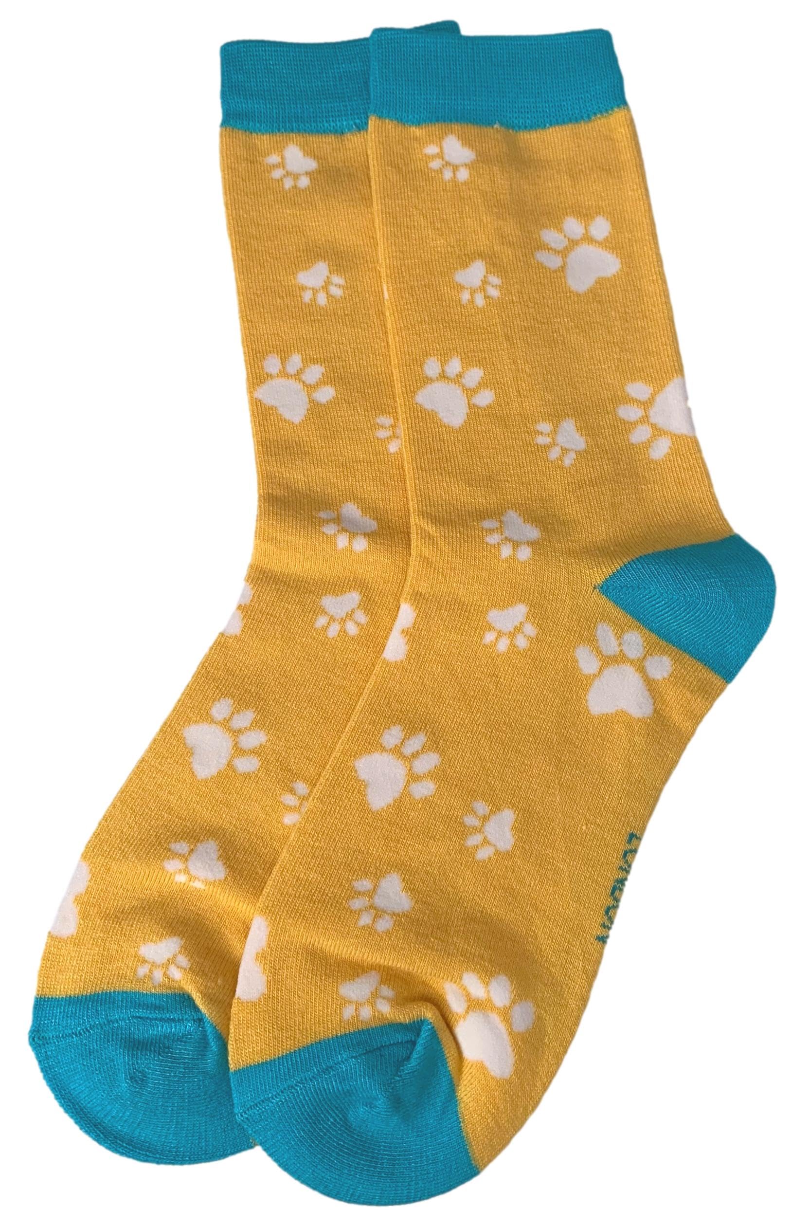 Purple Possum Women's Yellow, Mustard, Mustard Yellow Uk® Paw Print Socks Yellow Dog Cat Paws Bamboo Cotton Blend Cats Dogs Size 4-7