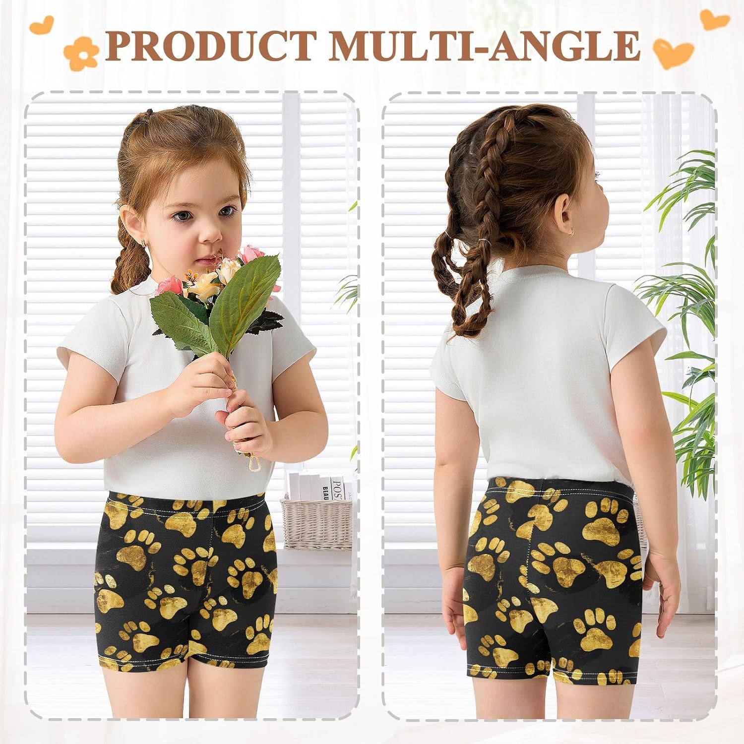 Cute Golden Paw Girls Bike Shorts Toddler Soft Cotton Active Under Dress Shorts
