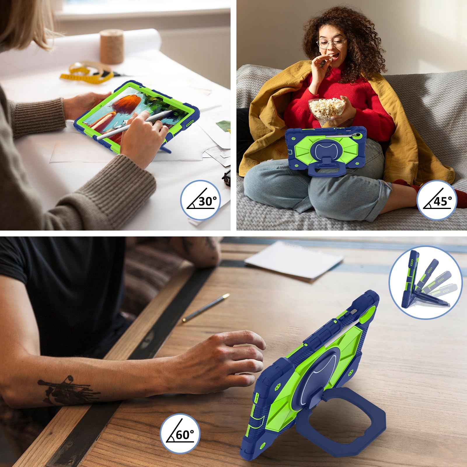 Etui do tabletu Samsung Galaxy Tab S10 FE 10,9" X520/X526B/X528U (2025) Wytrzymała, odporna na wstrząsy obudowa, etui ochronne z obrotową podstawką 360° + pasek rękę + ramię(Yellow Green 1)