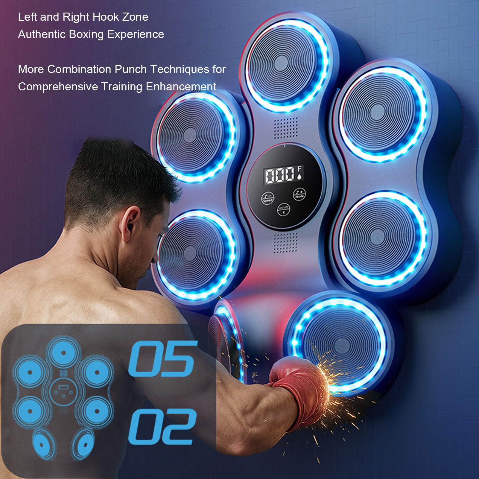Dpofirs Bersaglio da Parete Professionale per Macchina da Boxe Musicale Intelligente, Allenatore Elettronico di Punzonatura Bluetooth, Attrezzatura per Allenamento di Boxe per Allenamento Fitness a