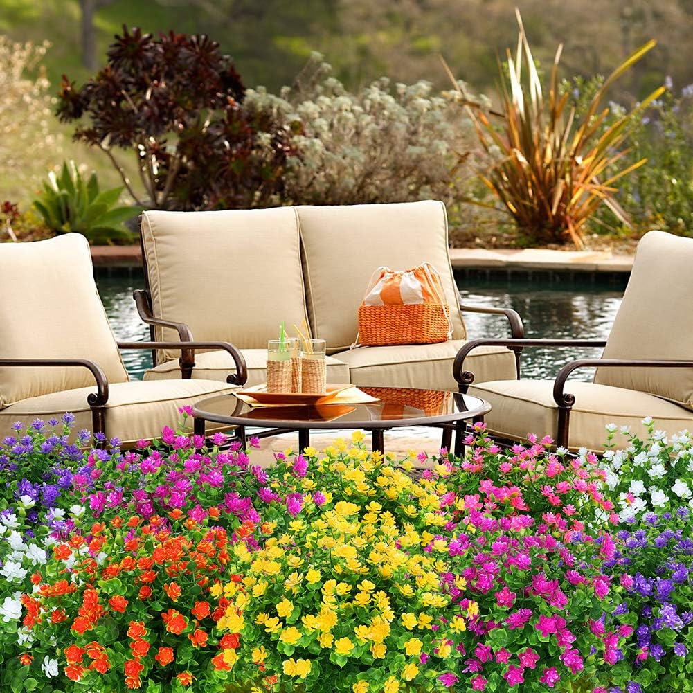 8 Bundles Outdoor Artificial Fake Flowers UV Resistant No Fade Boxwood Faux Plastic Plants for Garden Patio Porch Window Box Home Wedding Farmhouse Décor (Yellow) - Image 6