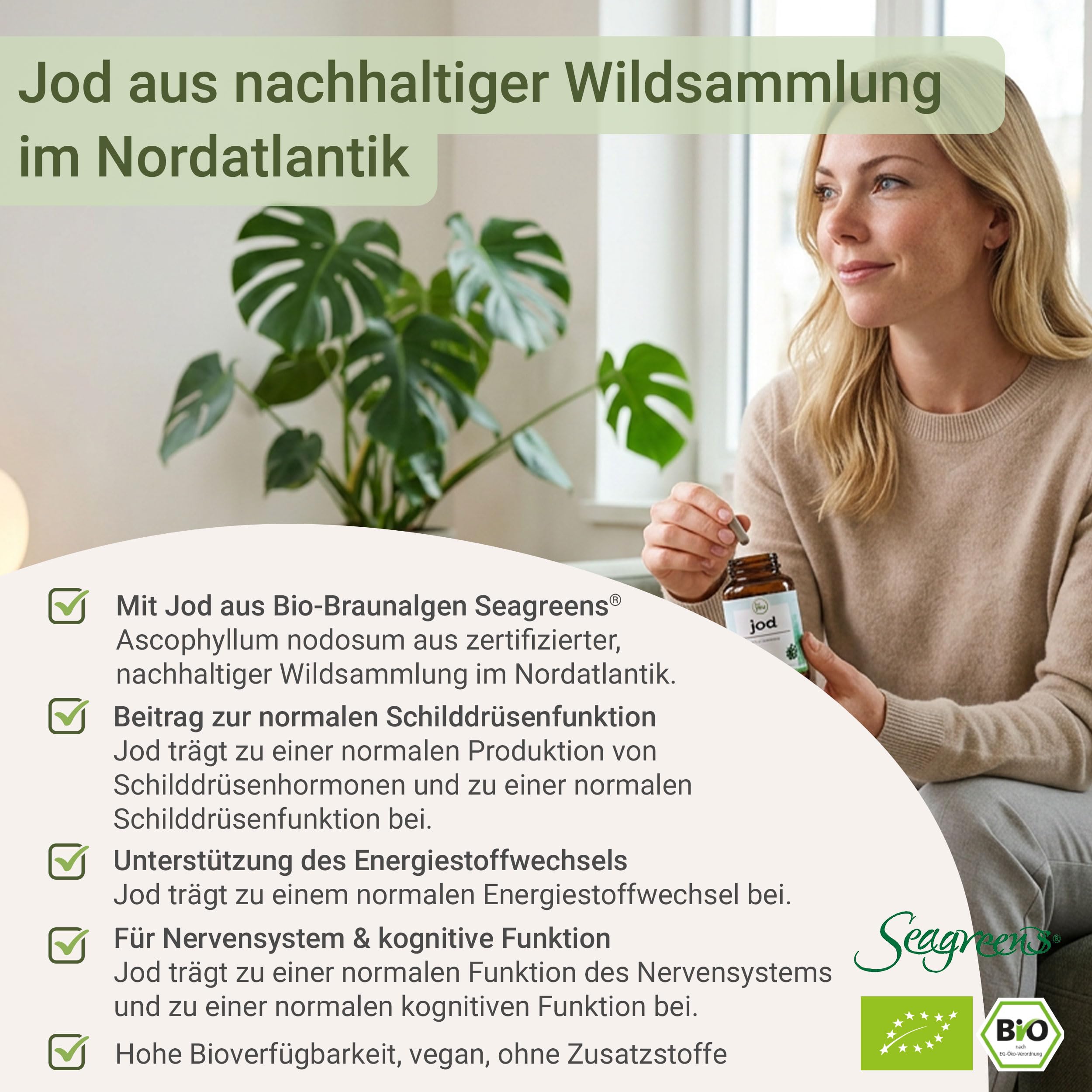 for you jod Bio 360 Kapseln - hochdosierte Jodkapseln aus Bio-Braunalgen von Seagreens® - aus biologischer Wildsammlung, nachhaltig geerntet - vegane Kapseln mit je 256µg Jod