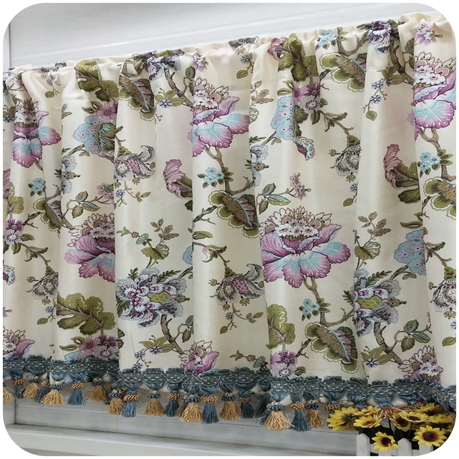 Rideaux courts de cuisine vintage en coton imprimé 200x80 pour petite fenêtre