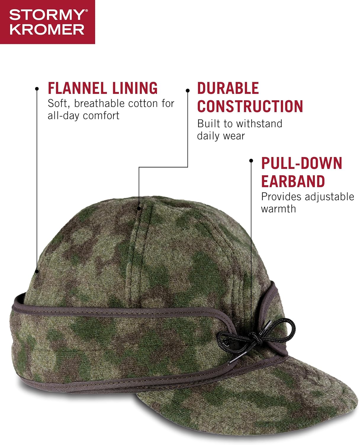 Stormy Kromer The Original Cap, Wool Blend Hat, Winter Warm Outdoor Cap for Men, Women, with Cotton Flannel Lining, Earflaps, Classic Cold Weather Gift, Ottawa, 6 5/8 - Image 4