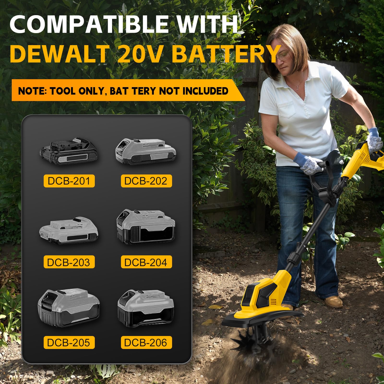 Motobineuse Électrique sans Balais 550W Compatible avec Dewalt 20V Batterie, Pliable, Largeur de Travail 32cm Profondeur 18cm Idéale pour Petits Massifs et Potagers (sans Batterie)