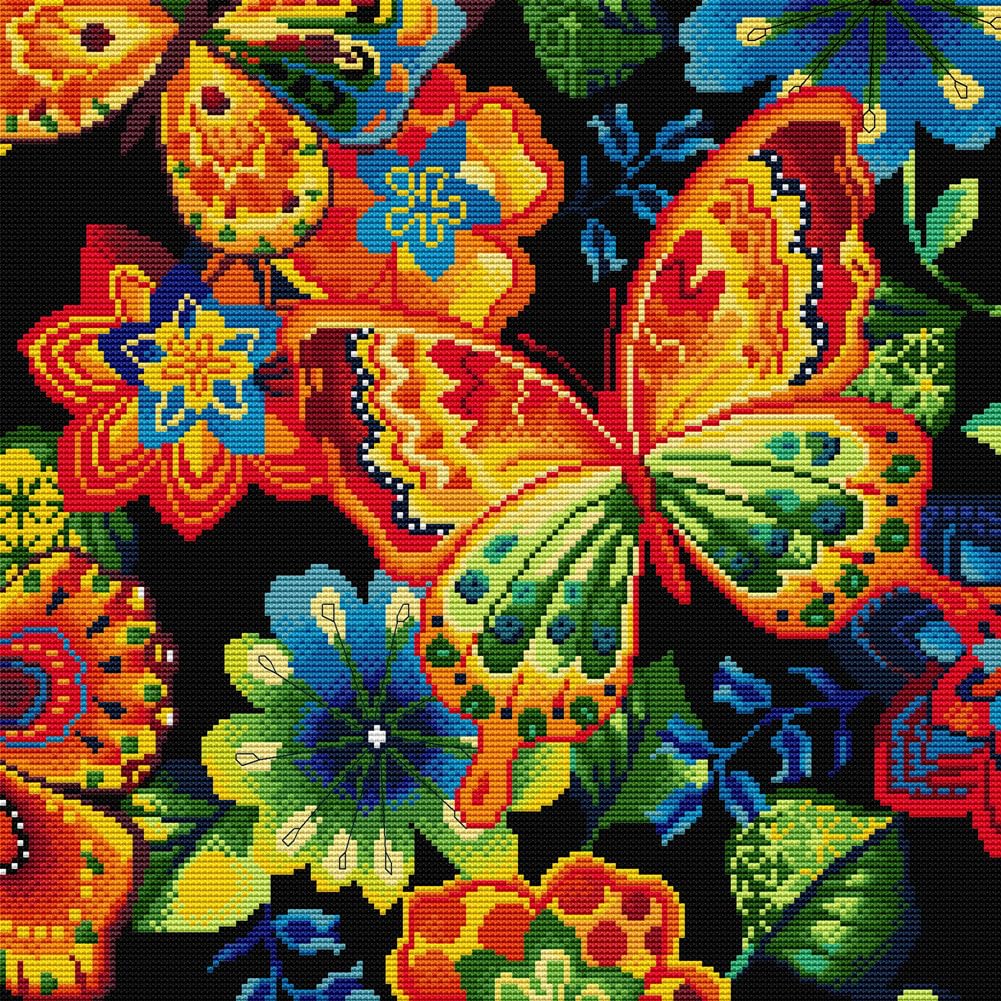Awesocrafts Kreuzstich Set Schmetterling - Vorgedruckter Stickpackung 14CT Mit Zubehör