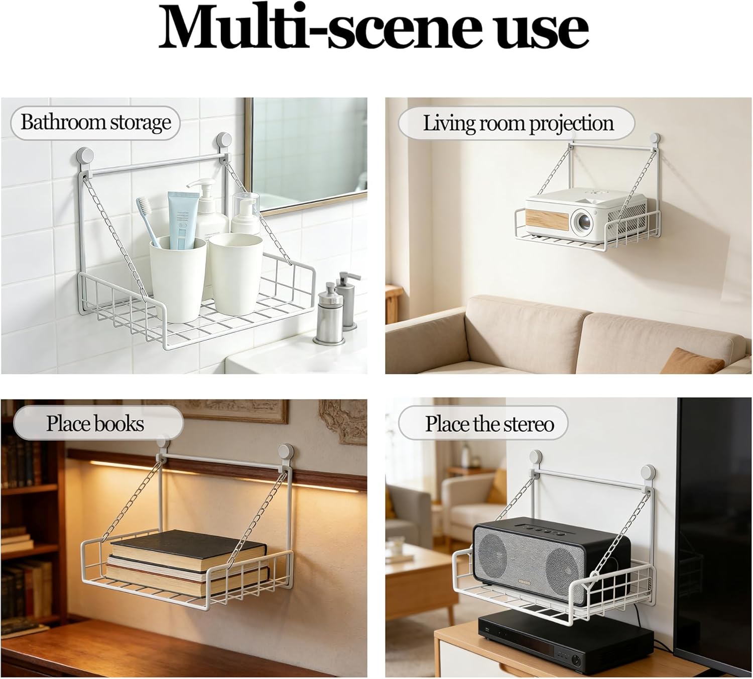 Factory Sealed Projector Wall Bracket Router Wall Mount Suspension Cup Organizer Free 2 No Drilling Pegs and Sticky Hooks 11.5" Length 8.5" Width