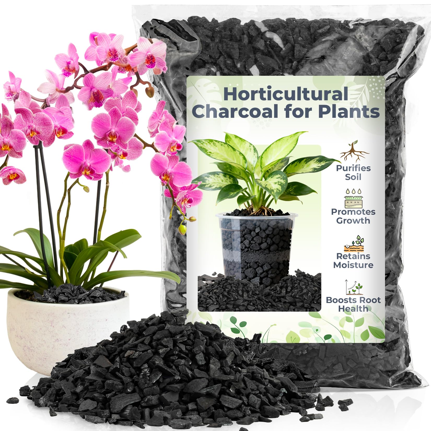 Sukh Horticultural Charcoal for Plants - 1Qt. Natural Earth Regulated Supplement for Potting Soil Indoor Plants, Succulent Soil, Orchid Potting Soil, Paphiopedilum, Bonsai, Terrarium.