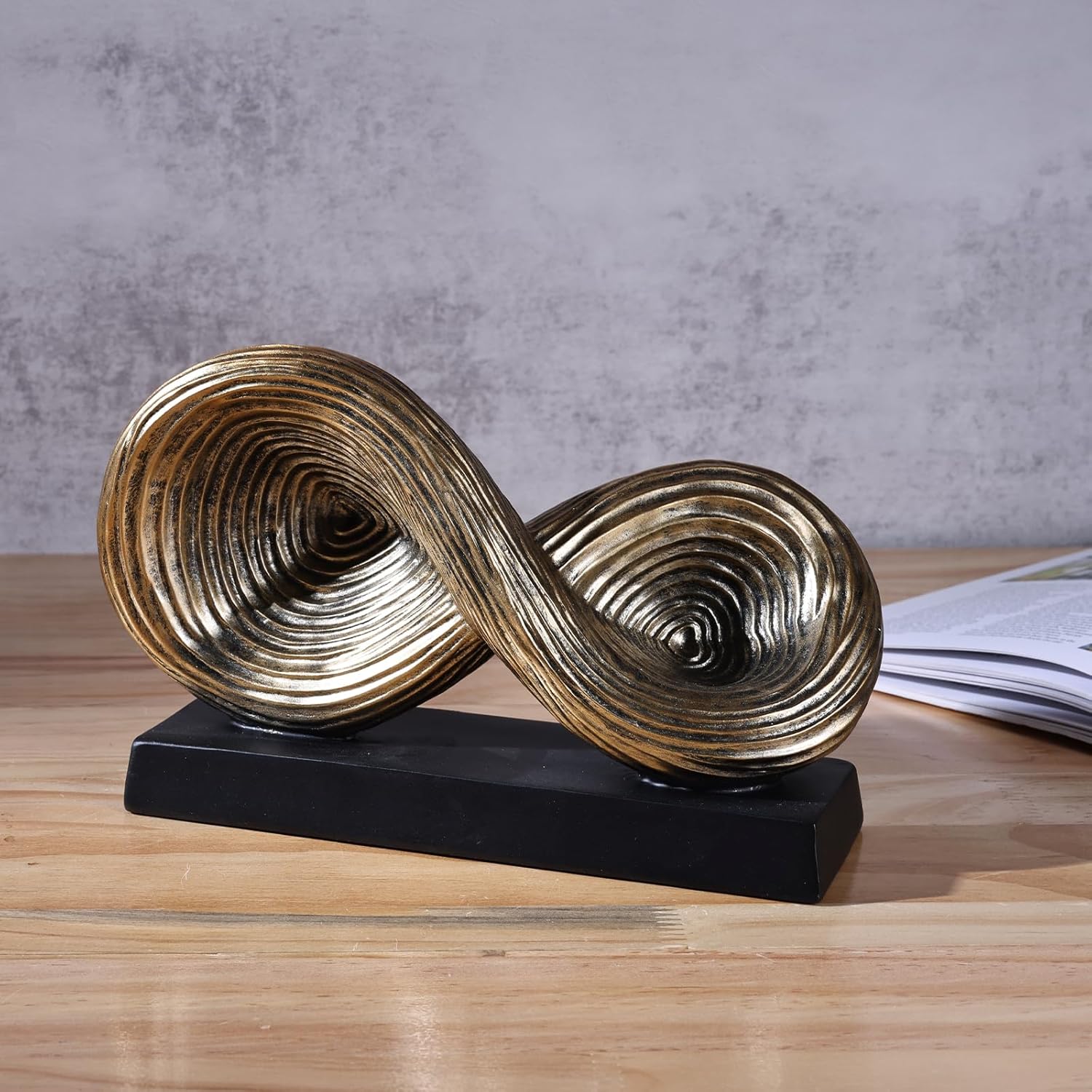 Abstract Art Infinity Loop Symbol Sculpture, Gold Geometric Knot Home Accents Decor for Paperweight, Table, Living Room, Office Decorative Objects (Vintage Gold) - Image 6