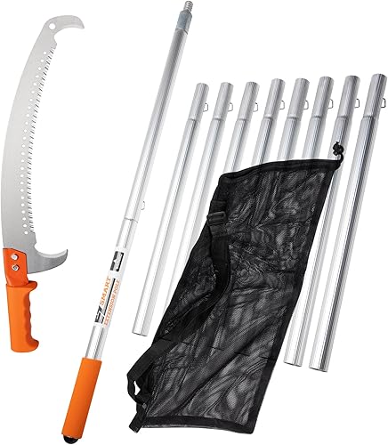EZ Smart Varilla de extensión compacta de 21 pies y sierra para podar árboles, sistema 3 en 1, sierra de podar para ramasuso de poste de extensión y