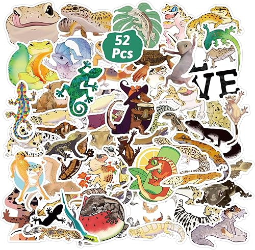 Gecko - 52 calcomanías estéticas encantadoras para reptiles de vinilo bonitas decoraciones de lagarto para computadora portátil botella de agua