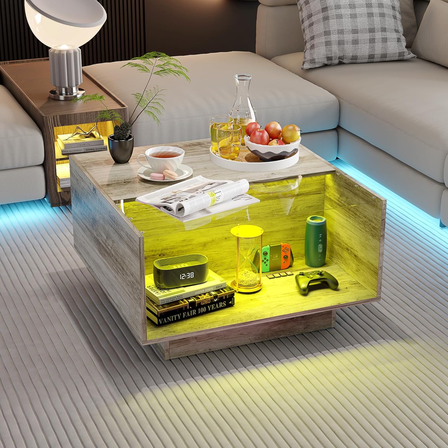 HOME BI LED Coffee Table with Storage, Wood Center Table
