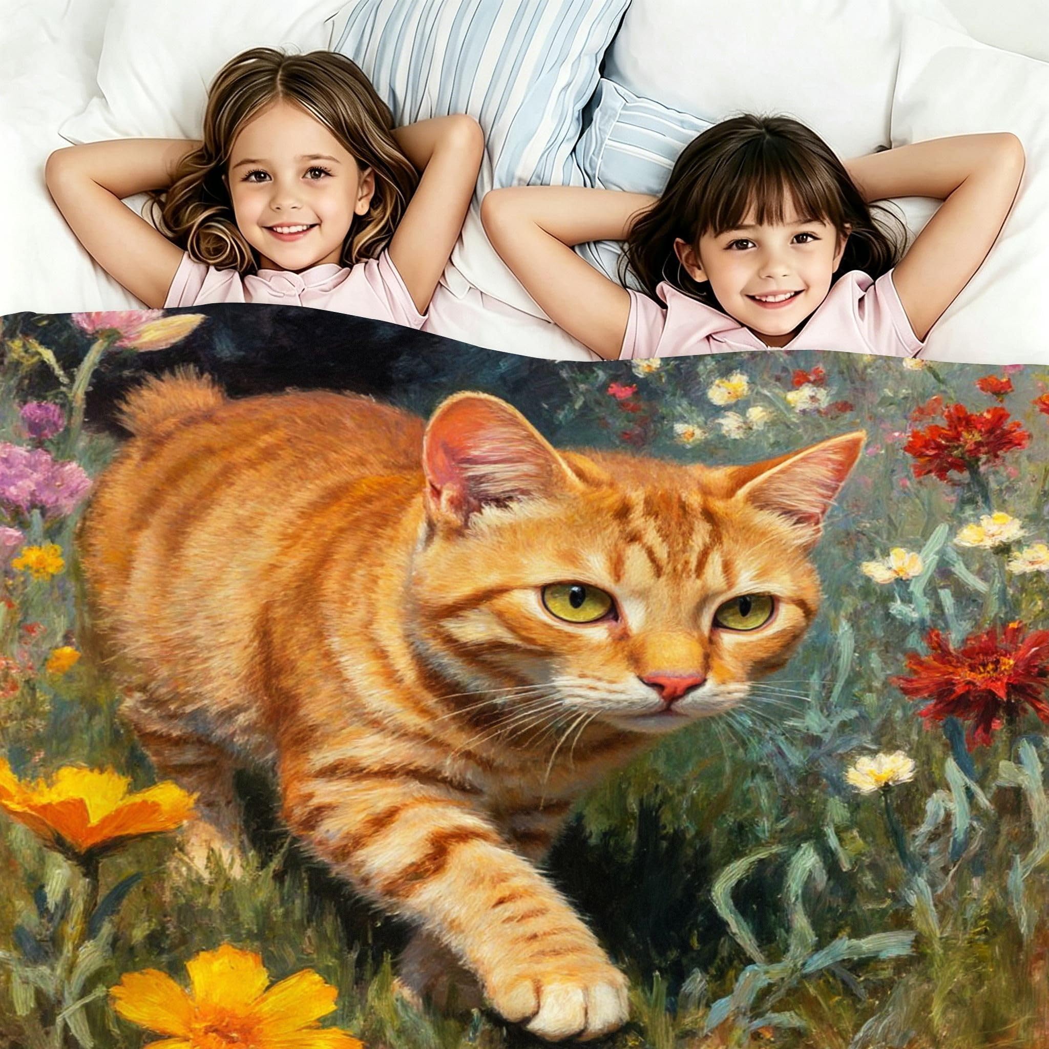 Manta Grande 180x220 cm Gato Florido Polar Franela Térmica-A124