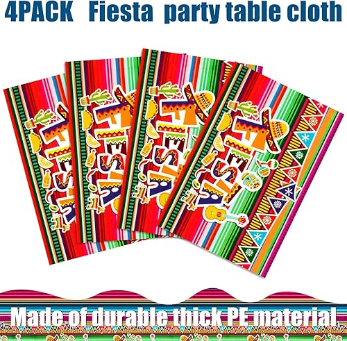 Miniatura 2 de Paquete de 4 manteles de fiesta mexicana, decoración de fiesta de cumpleaños mexicana, mantel mexicano para fiesta, noche de taco, cumpleaños,