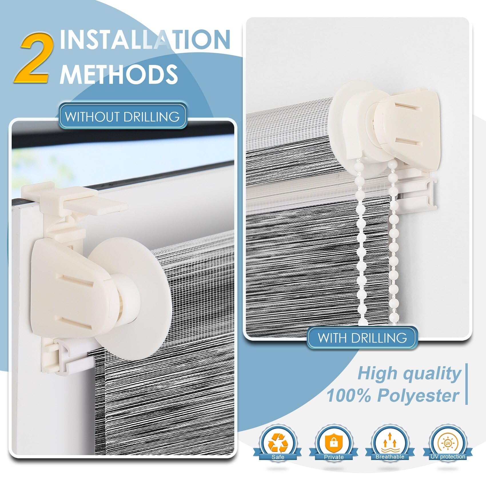 Tenda A Rullo Doppia Allesin 50x200cm - Senza Foratura Per Finestre - Foto 4