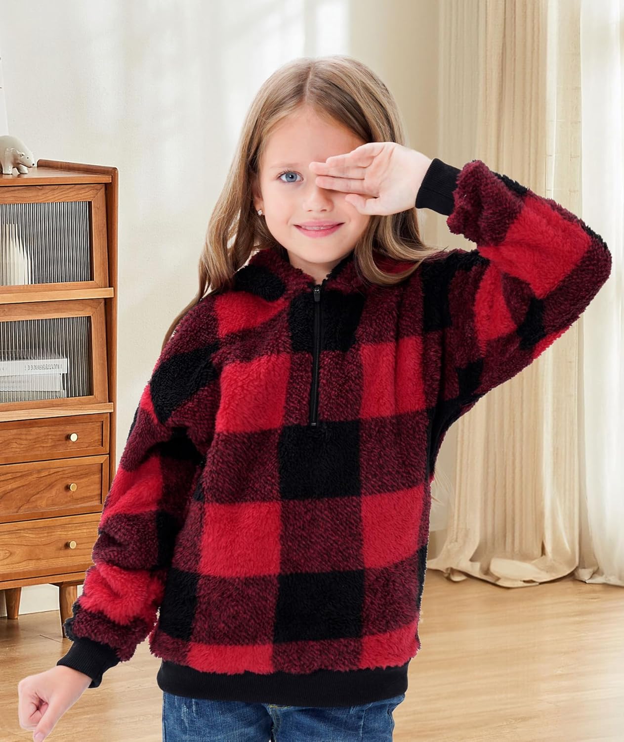 Little Beauty Girls Fuzzy Fleece Hoodies Sweatshirt Sherpa Pullover Cozy Hooded Outwear Coat with Pockets - Image 3