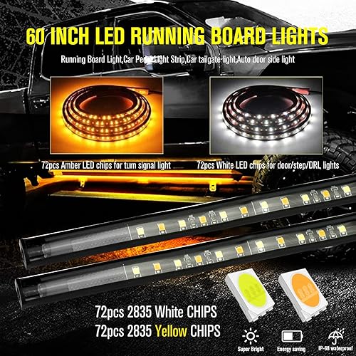 Miniatura 2 de 2 tiras de luces LED para camión de 59 pulgadas, luz blanca para estriboluz de bienvenida, luz de señal de giro ámbar 3 en 1, luces de marcador