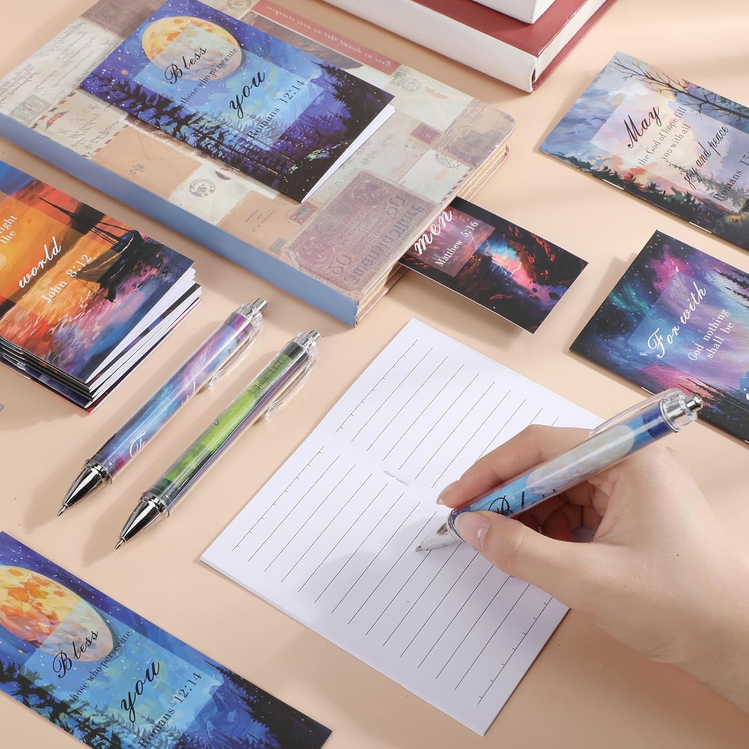 200 Pcs Christian Gifts for Women Christian Accessories Include 50 Bible Verses Notebooks 50 Church Bookmarks 50 Scripture Pens 50 Organza Bags for Church Motivational Gift(Landscape) - Image 9