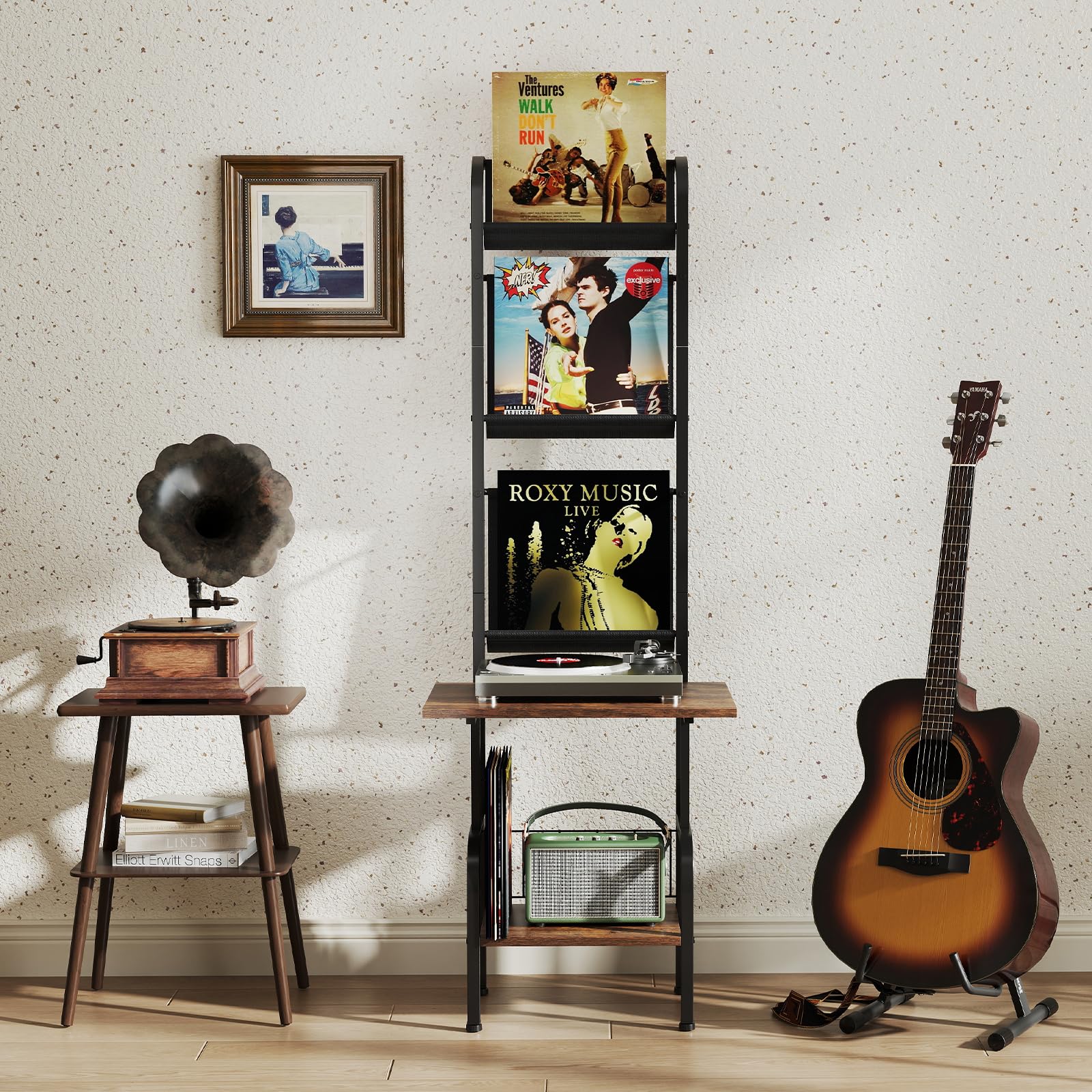 COSTWAY 5-stöckiger Plattenspielerständer mit Vinyl-Ausstellungsregal, Schallplattenständer Plattenhalter, Vinyl-Schallplatten Plattenspieler Regal für Alben CDs 50 x 51 x 145 cm (Kaffee)