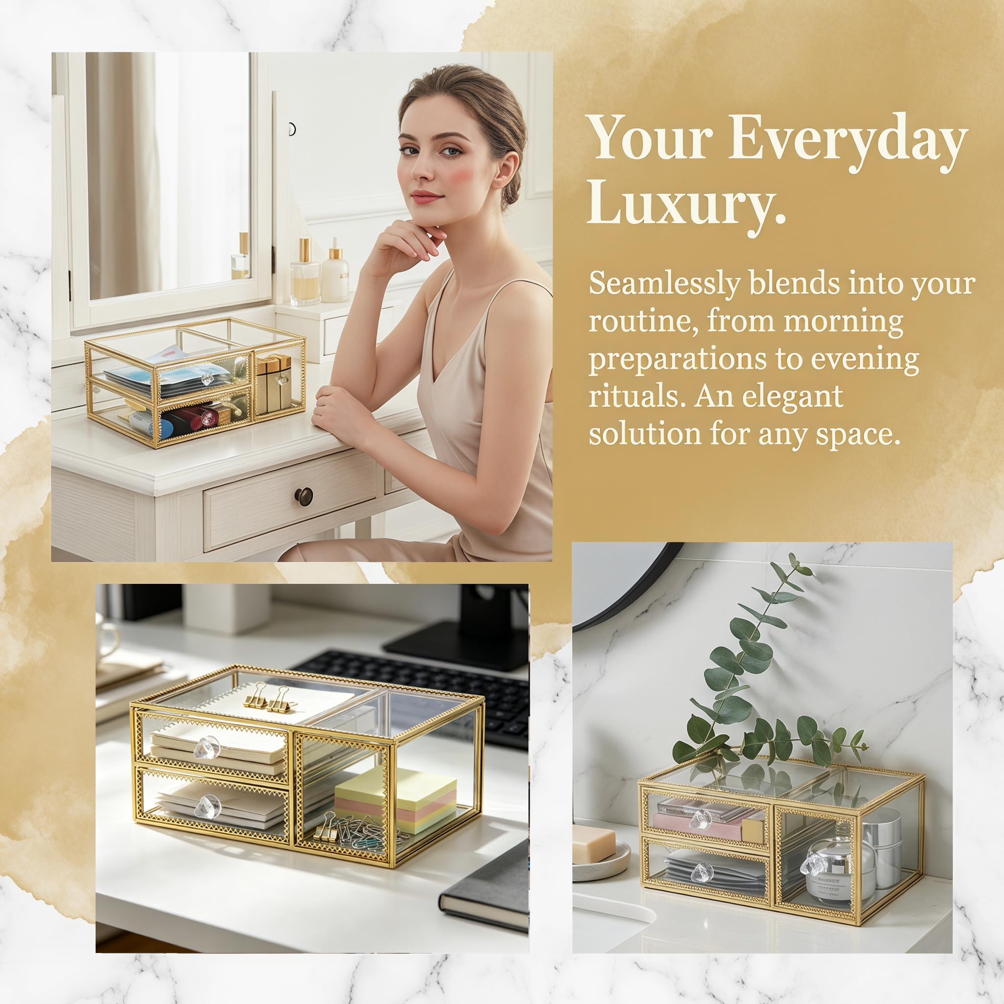 Organizzatore per il trucco, porta pennelli da trucco, organizer per bagno in vetro, contenitore per cosmetici da banco antico, per pennelli da trucco, Trasparente, Organizer per cassetti
