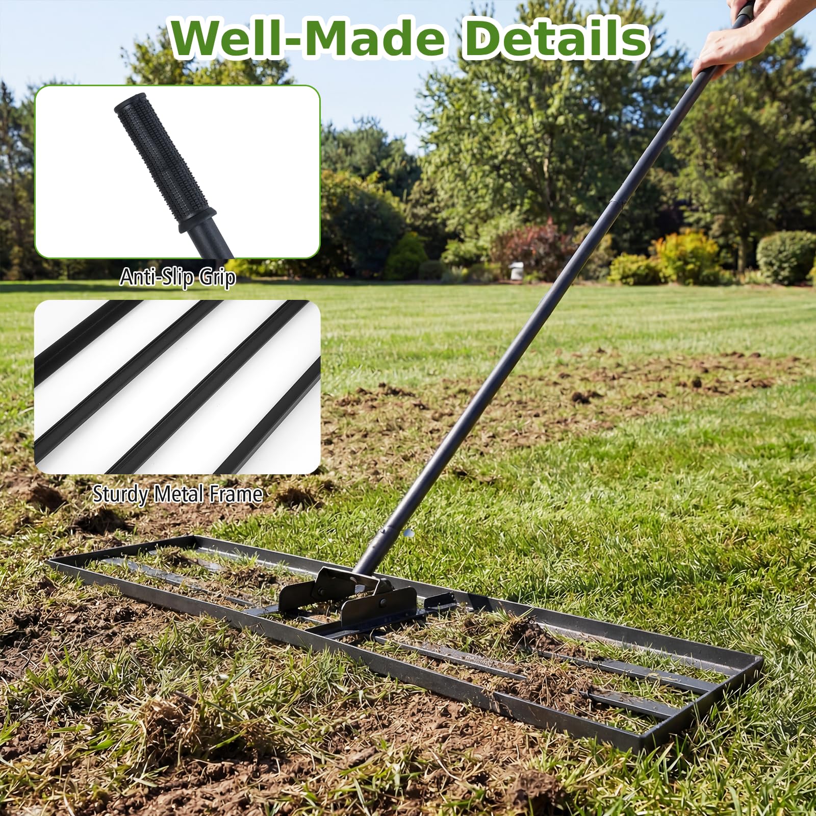 Rastrello da Giardino Colwelt a 24 Denti, in Alluminio, con Manico da 173 cm, Ideale per la Cura di Ghiaia, spiagge e Prati.