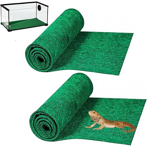 HERCOCCI 2 Pack Reptile Carpet, 39’’ x 20’’ Terrarium Bedding Substrate Liner Reptile Cage Mat Tank Accessories for Bearded Dragon Lizard Tortoise Leopard Gecko Snake (Green)