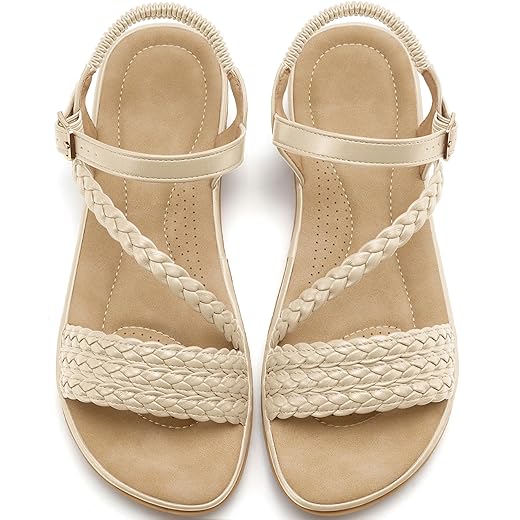 Aomigoct Dressy Womens Sandals Summer: Comfortable Strappy Flats Sandals Women - Casual Walking Woman Shoes