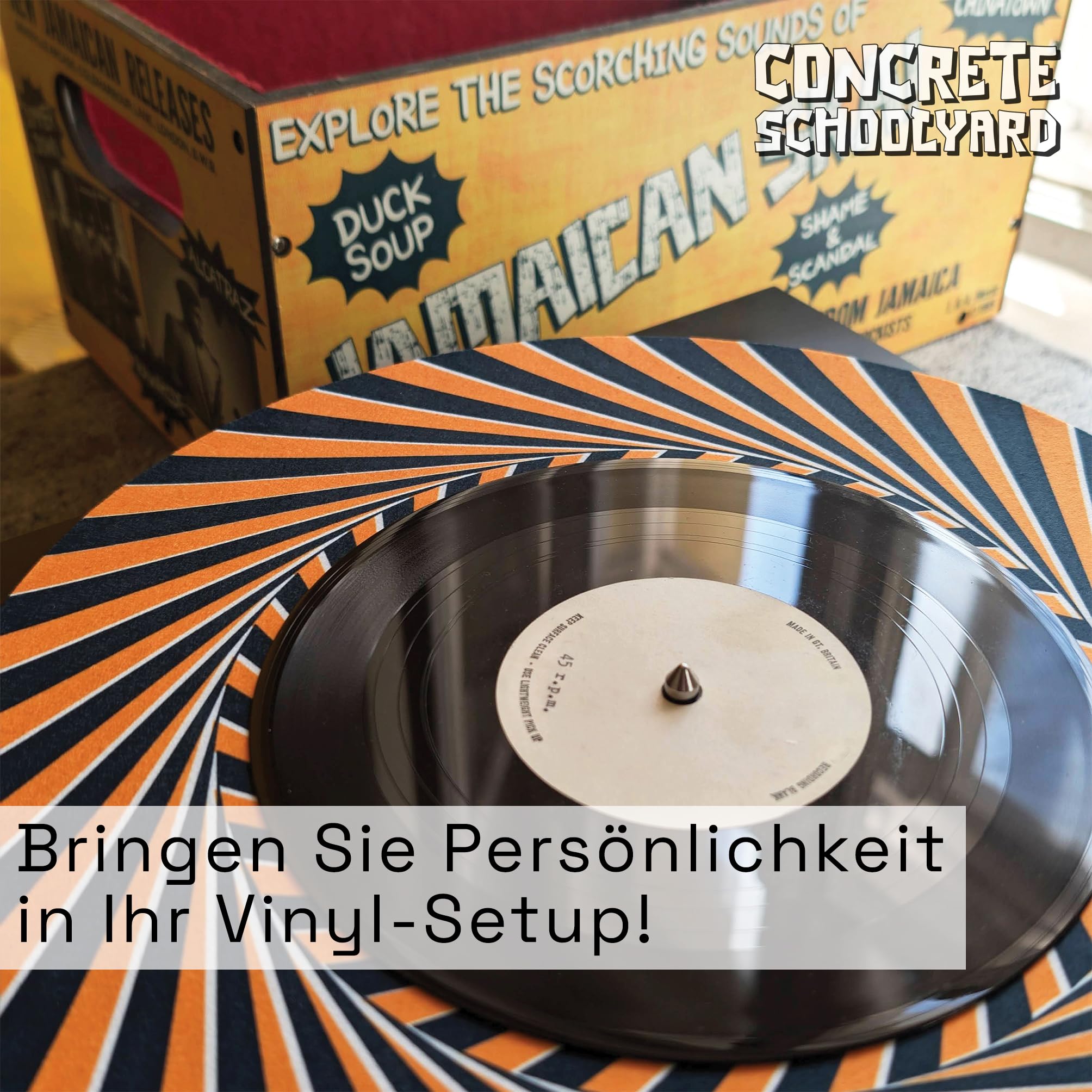 Custom bedruckte Filz-Slipmat für Plattenspieler | Personalisiert mit Bild, Design oder Logo | Hochwertiger Druck auf weichem Premium-Filz | Vinyl Zubehör für DJs & Sammler – Handgefertigt in Berlin