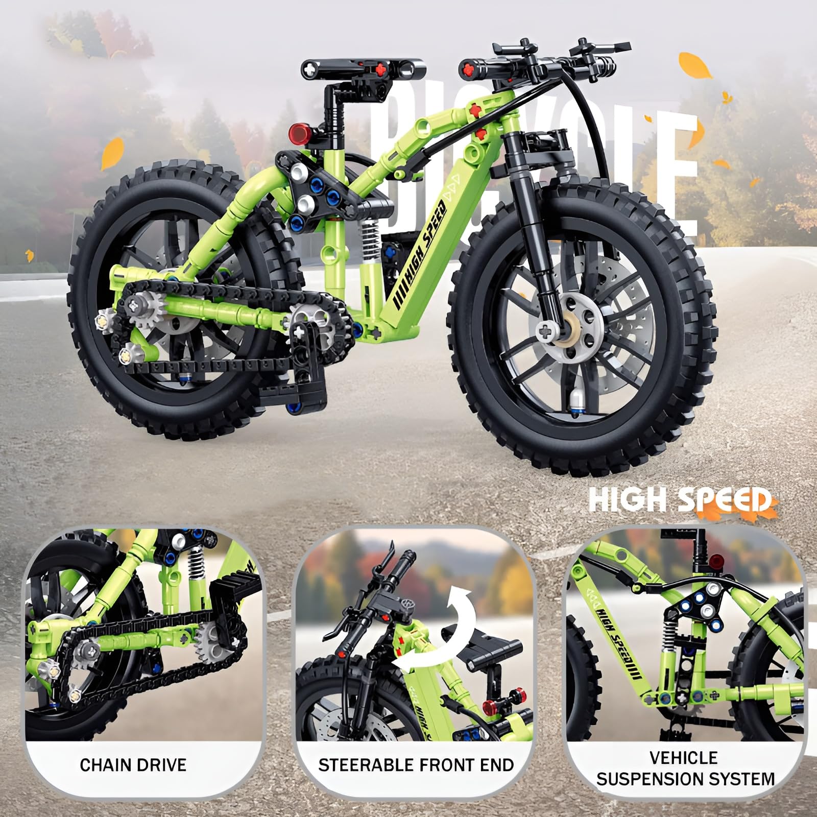 SymGrpu High Speed Mountain Bike Building Blocks Set, 244 Pieces Techinik Bicycle Building Bricks Kit - Image 2