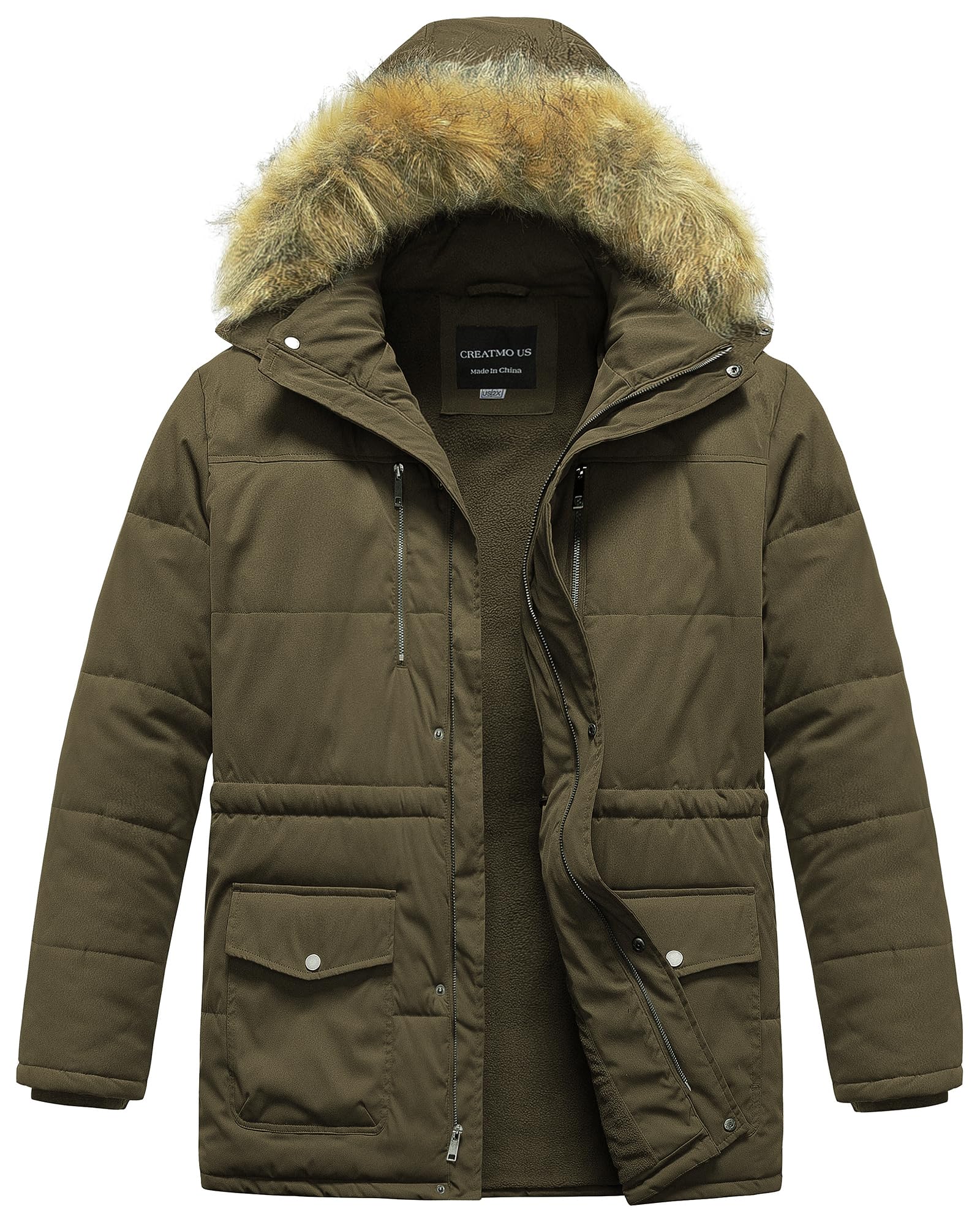 Men's Big and Tall Winter Coat Waterproof Long Puffer Jacket Thicken Parka with Removable Fur Hooded
