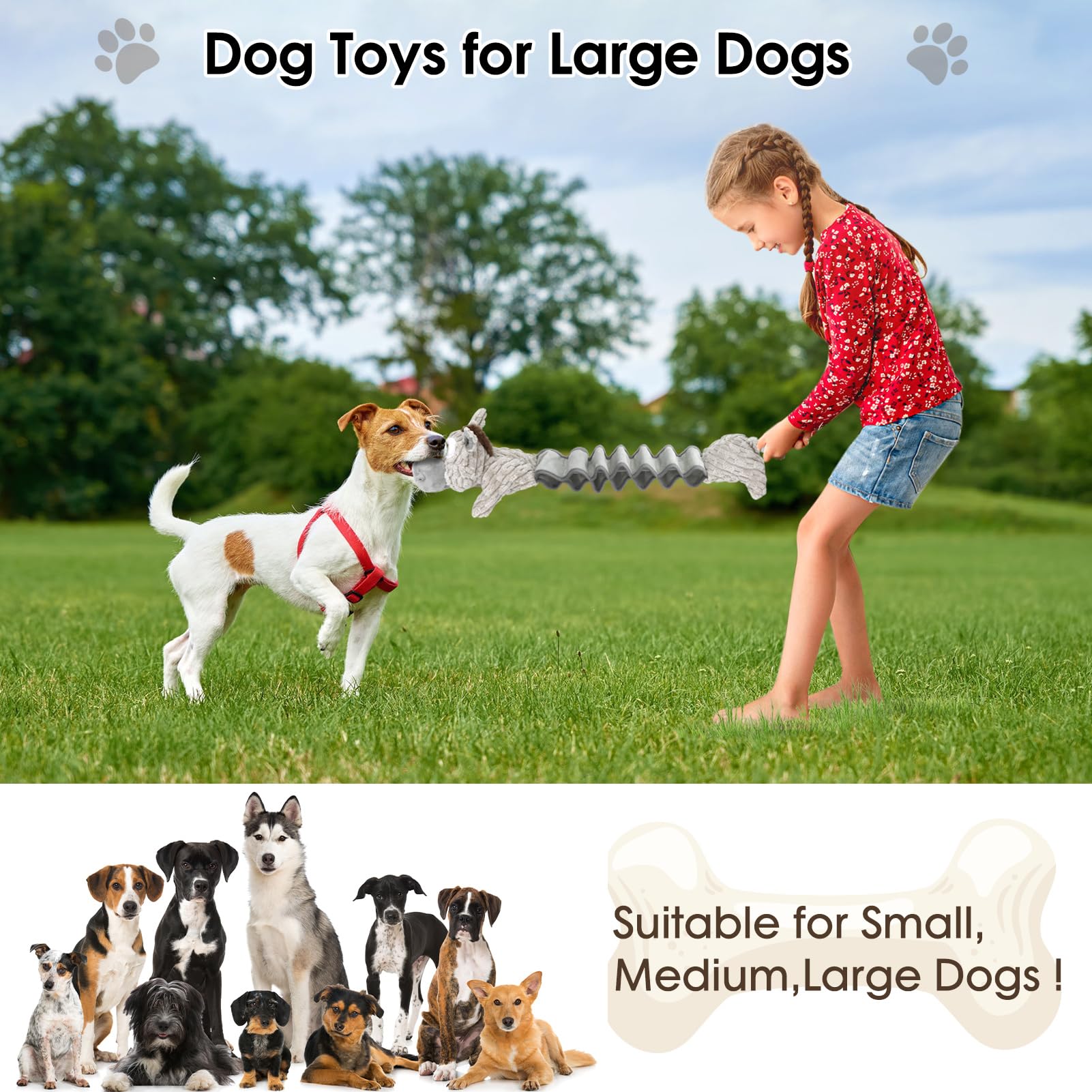 Juguetes chirriantes para perros grandes, diseño de animales de peluche con papel arrugado, juguetes masticables para perros pequeños, medianos y grandes