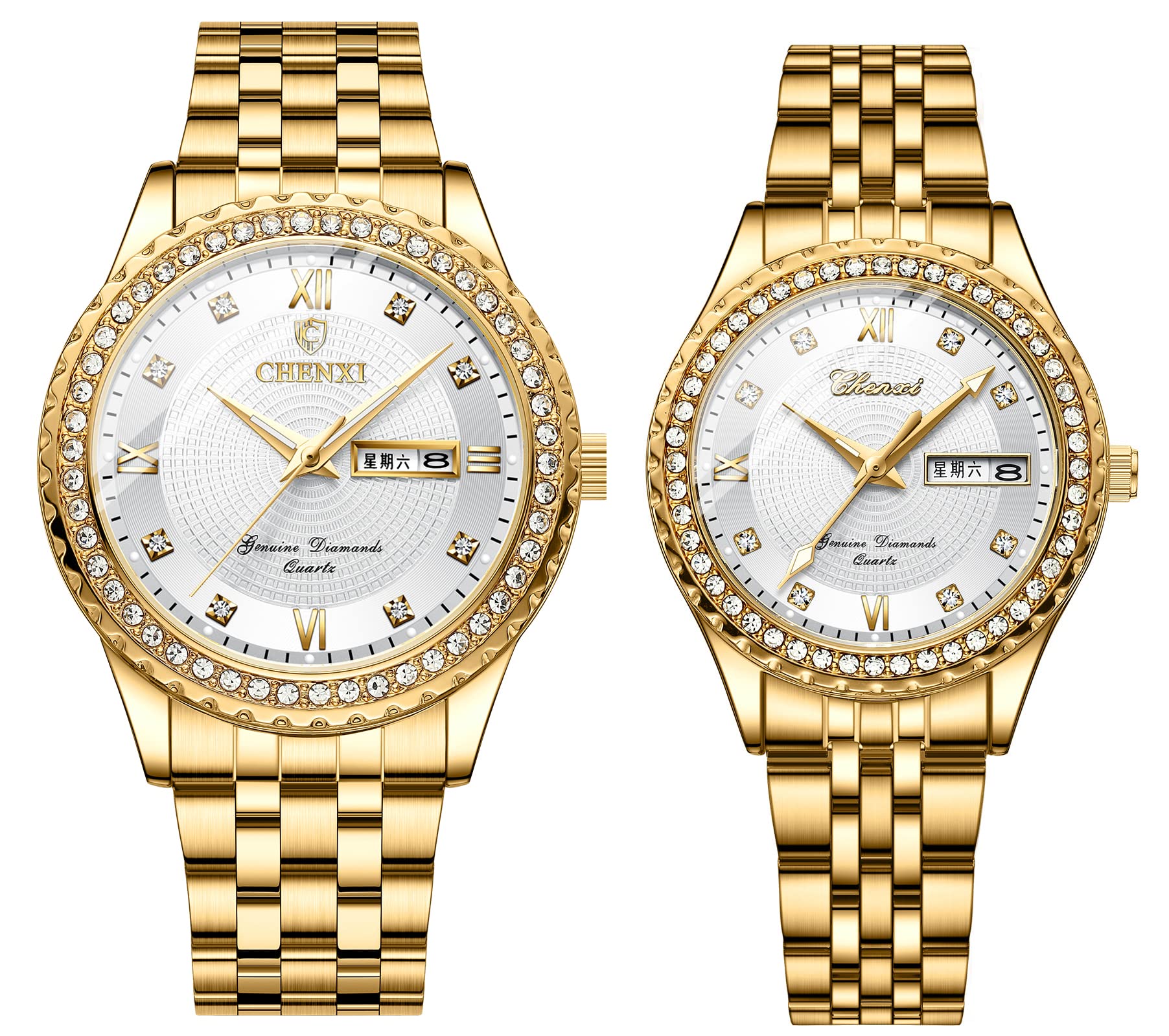 His and Hers Couples Watches for Men and Women Stainless Steel Pair Watch Business Waterproof Quartz Analog Watch Valentines Day Gifts for Lover