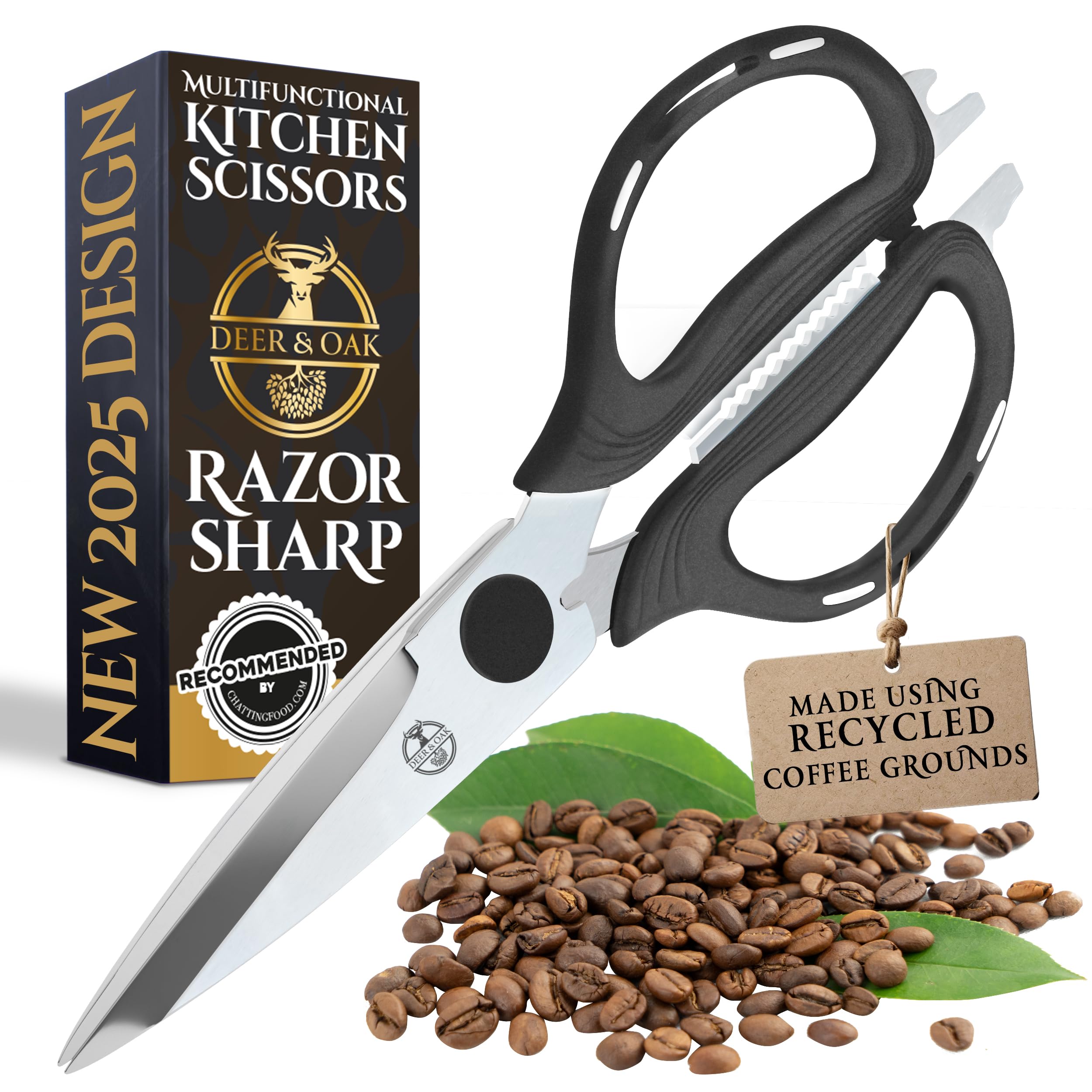 Deer & OakKitchen Scissors (1 Pack) – Eco-Friendly, Heavy Duty, Sharp Shears with Recycled Coffee Handles