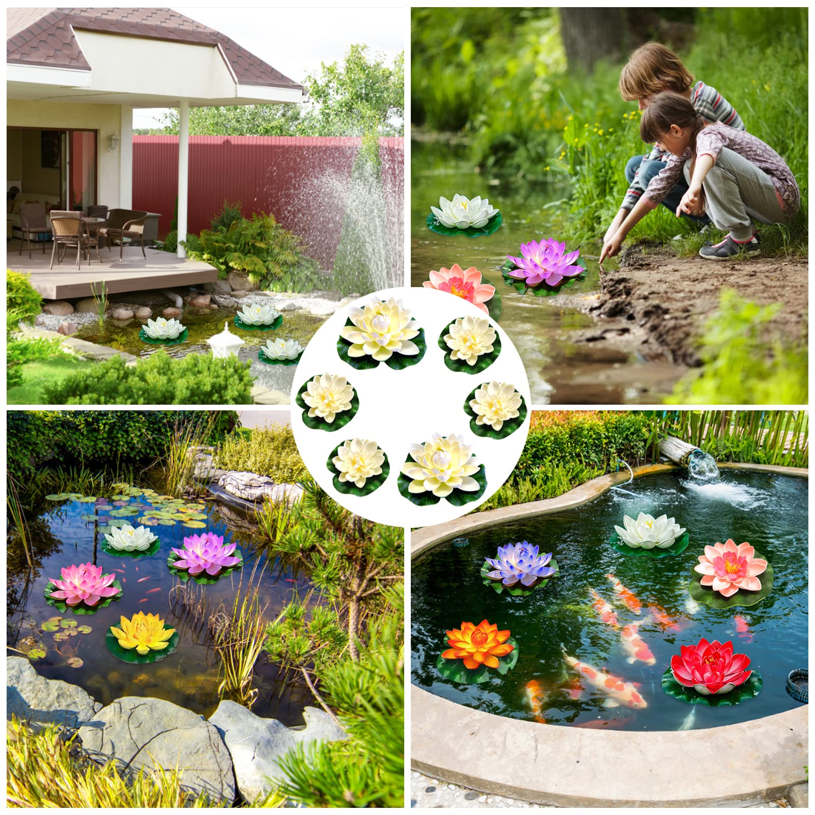 Fiori di Loto Artificiali, 6PCS Fiore Galleggiante per Laghetti, Piscina e Acquario - Piante Decorative per Giardino