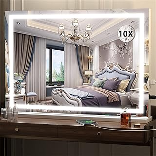 Hasipu Vanity Mirror with Lights, 32" x 22" LED Makeup Mirror, Lighted Makeup Mirror with Dimmable 3 Modes, Touch Screen Control Vanity Mirror Square White