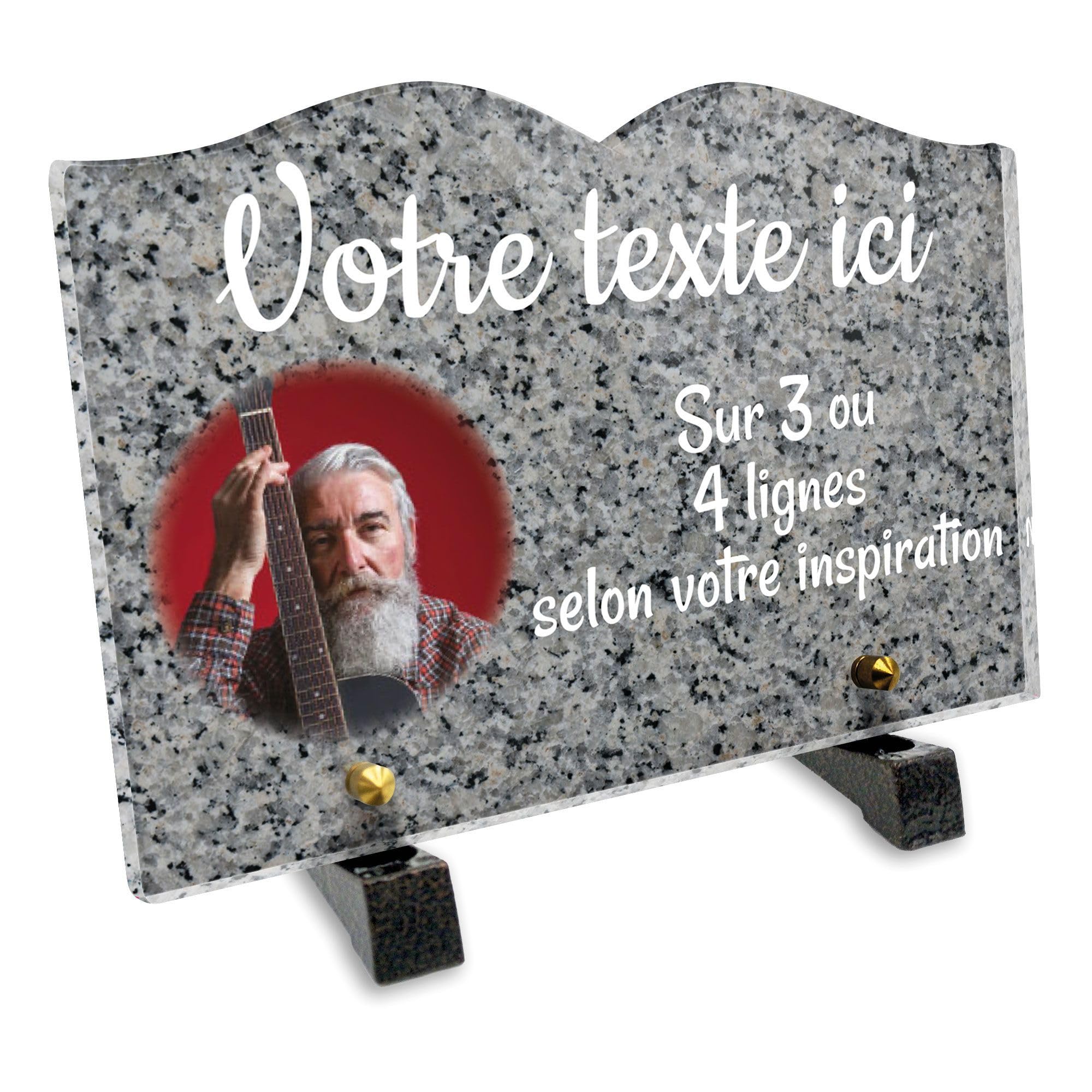 Placa funeraria libro con foto personalizable en plexi patrón granito 2, diferentes tamaños, grosor 6mm, personalizado en varias líneas 22x15 cm