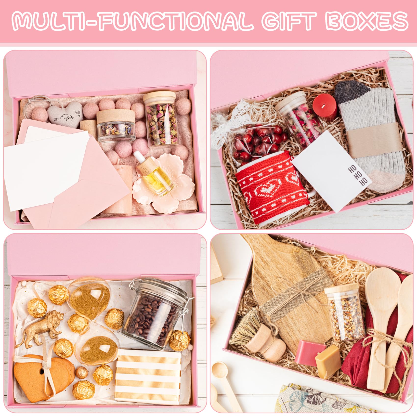 Geschenk-Box, 35,1 x 22,9 x 10,9 cm, Magnetverschluss, Geschenk-Box, Luxus-Geschenkbox mit Band für Jahrestag, Hochzeit, Geburtstag, Abschlussfeier, Festivals (Rosa, 3 Stück)