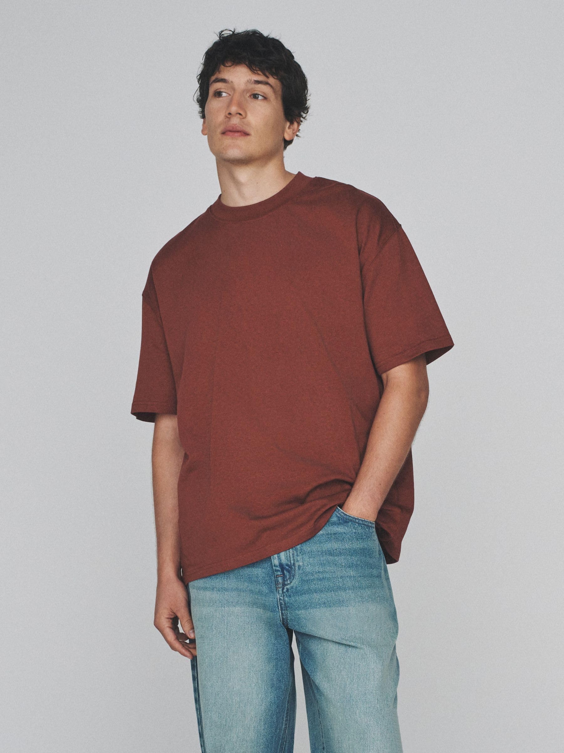 THE SET Uomini Confezione da 4 T-Shirt Oversize in Cotone | Standard, Pull On, Lavabile in lavatrice