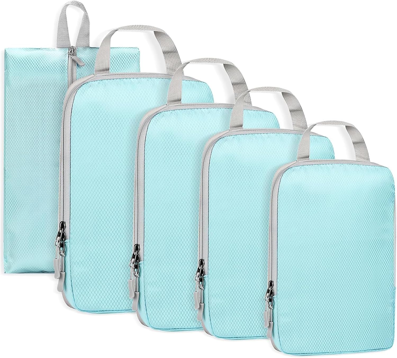 5Pcs Compression Packing Cubes for Suitcases, Ultra Space saving Self Compression Organizer, Packing Cubes Compression Set, Compression Bags for Travel Backpack Luggage (Blue)