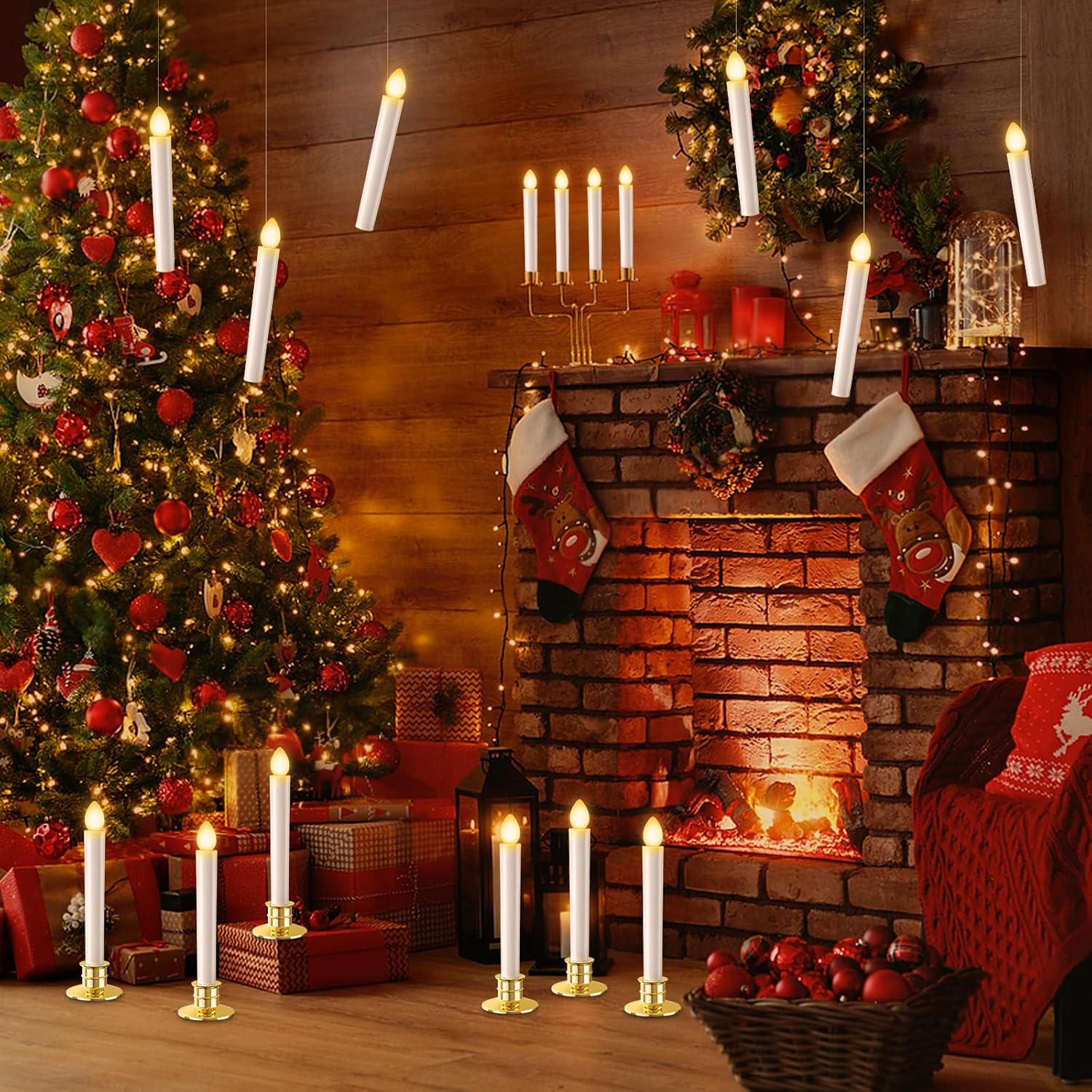 Christmas Window Lights 6 Pack Battery Operated Candles With Remote Control Timer Gold Holders Flameless LED Decorations for Window Decor Party Xmas Table Top