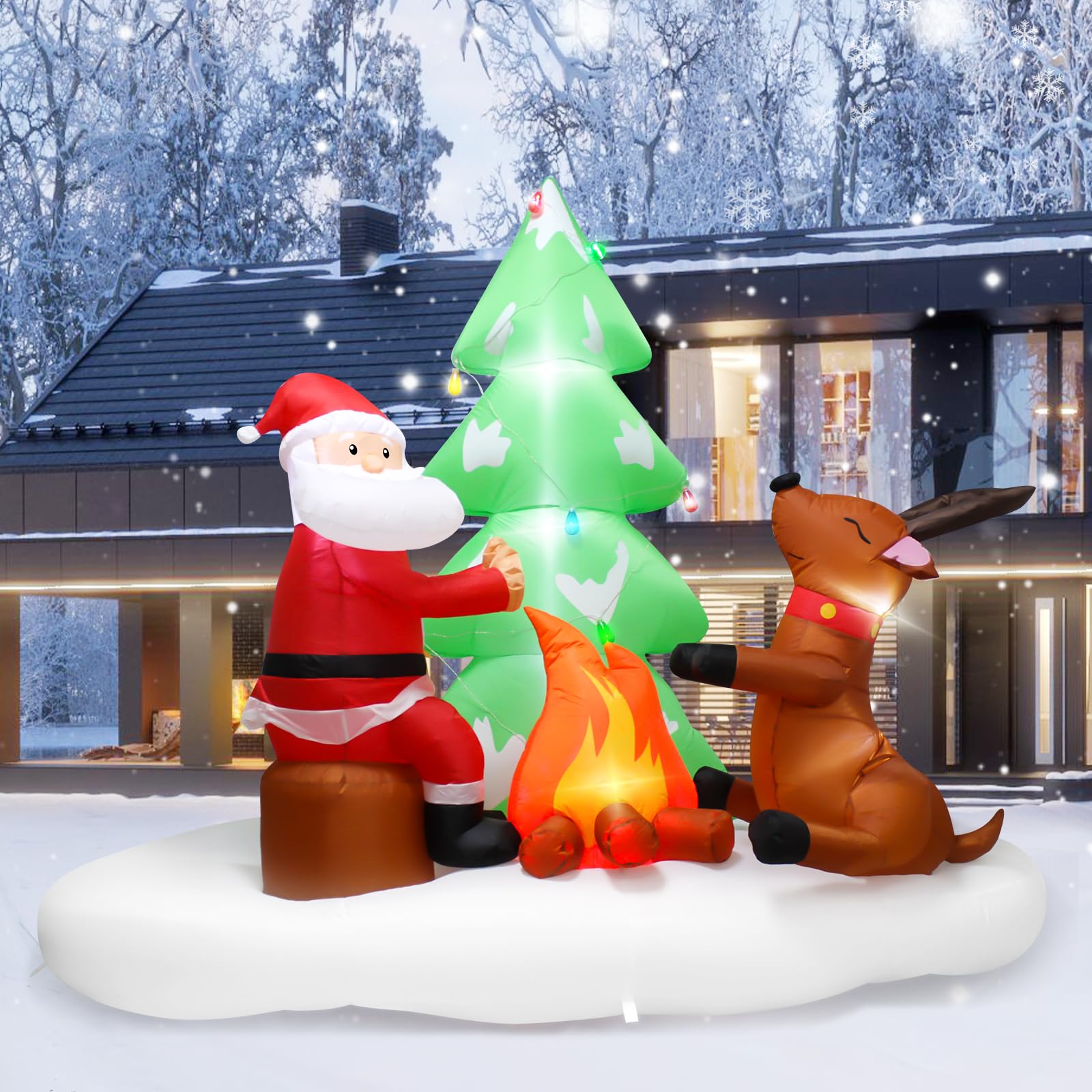 Decorazione gonfiabile di Babbo Natale da 2,4 metri: decorazione natalizia gonfiabile con luci a LED integrate, Babbo Natale con cervo che arrostisce sotto l'albero di Natale, decorazione gonfiabile