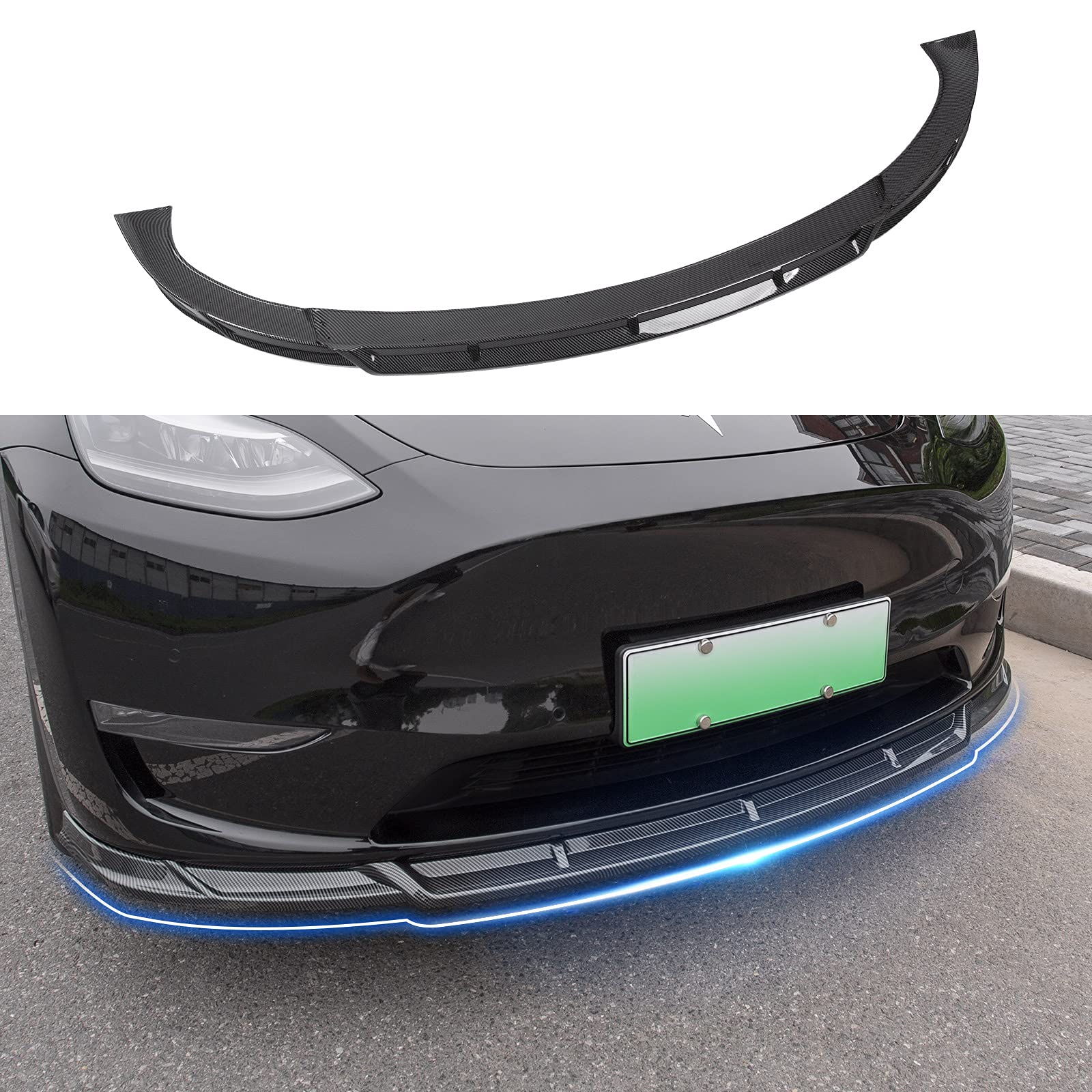 Photo 1 of powoq Fit 2020-2022 Tesla Model Y Front Lip Front Splitter Front Bumper Lip Spoiler Front Bumper Lip Body Kit Spoiler Trim Protection for 2020 2021 2022 Model Y Accessories (Glossy Carbon Fiber)